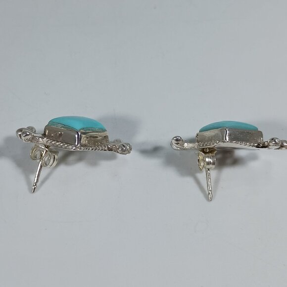 Native America Navajo Sterling Silver Turquoise Post Earring's By Louise Joe - Picture 4 of 7